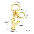 Golden stainless steel keychain with letter Y pendant and dimensions labeled - Letter Y