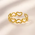 Detail view of adjustable gold heart ring showing 1.8cm diameter and 0.5cm width dimensions - Gold Continuous Heart Hollow