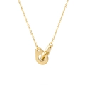 Detailed close-up of 18k gold handcuffs pendant on a sleek O-chain necklace - Gold Handcuffs Shape