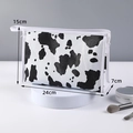 Portable cow print cosmetic bag in white and black faux leather with top handle - X-152 Briefcase/Black White Cow Pattern