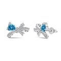 Elegant S925 sterling silver bowknot earrings with blue heart zircon and pave crystals - 925 Silver / Blue Heart Bowknot Style (DY1D0317-S-W-BA)