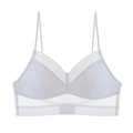 Minimalist white seamless mesh U-back bra with thin straps and striped trim details - XL / White