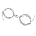 Silver magnetic heart couple bracelets with Cuban and paperclip layered metal chains - Multi-layer Magnetic Heart Bracelet