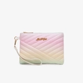 Rainbow gradient quilted small clutch bag with Luck For You logo and wristlet strap - Pink