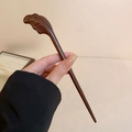 Classic wooden hair pin featuring a dark brown leaf-shaped carving for hanfu styles - 15# Deep Coffee (Leaf Style)