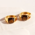 Elegant gold hoop earrings featuring square-cut emerald-brown zircon stones in a vintage style - Brown