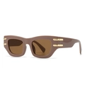 Chic mocha cat-eye sunglasses with square frames and gold rectangular metal accents - Pink Frame Tea Lens