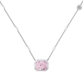 S925 sterling silver necklace with a rectangular pink gemstone and circular diamond accent - White Gold Pink Rhinestone (DY190903-S-W-PK)