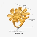 Anillo de girasol de acero inoxidable dorado pulido con banda abierta ajustable - Girasol (Dorado) / Dorado