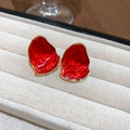Boucles d'oreilles irrégulières émaillées rouges avec bords dorés dans un coffret - 65# Tige en Argent-Or-Rouge