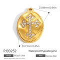 Waterproof 18k gold plated stainless steel oval pendant with inlaid gemstone cross - Rhinestone Cross Oval Pendant PJ93252