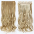 Single piece 55cm long wavy hair extension in blonde color with five secure clips - Ash Blonde Highlight (24H613)