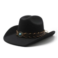 Detail of black western cowboy hat featuring braided leather band and turquoise stone decor - M (56-58cm) / Black