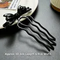 Peigne à cheveux noir élégant papillon en forme de U pour chignons avec design 3 dents - Style Nœud Papillon (138#) / Noir