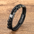 Men's double-layer black woven leather bracelet with tiger eye stone and magnetic clasp - 23CM / Black Style 4
