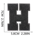 Detail of 7cm black chenille letter H patch with precise height and width dimensions - Letter H / Black