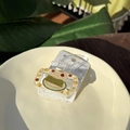 Detail of sweet strawberry cake acrylic hair clip on a coffee time display card - Bread Cookie Matcha Cake Yellow Square Hair Claw