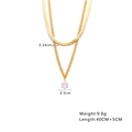 Double layered 18k gold plated snake chain necklace with round zircon pendant - Layered Solitaire / N320