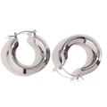 Minimalist silver polished stainless steel thick hoop earrings for women with mirror finish - 36mm Hollow Streamline Polished Hoop - Steel Color