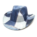 Cappello da cowboy western in denim patchwork retrò con cuciture dettagliate da angolo 45 gradi - M (56-58cm) / Azzurro