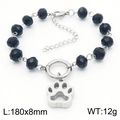 Bracelet minimaliste en perles facettées noires avec pendentif patte de chat évidé - Modèle Patte en Anneau Rond (KB183014-TJG) / Acier Perles Noires