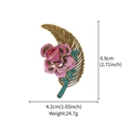 Retro rose feather brooch in gold finish with pink rhinestones and dimension markings - XD825007 Retro Feather Flower