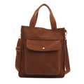 Vintage brown corduroy tote bag with large front pocket and adjustable shoulder strap - Brown