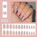 Almond press-on kunstnagels met roze parelschelpen en glitterpatronen, luxe design - W1599 Rococo Bloemenraam (Lijmstijl)
