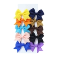 Set of 10 multicolor grosgrain ribbon bow hair clips for baby girls on a white display card - Style 32