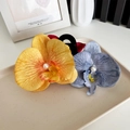 Elegant artificial yellow and blue orchid hair clips with pearls and velvet grip - Three-Flower Claw Clip Yellow Blue Red