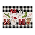 Christmas cotton linen placemat with black and white buffalo check and Santa Claus prints - HO HO HO Plaid