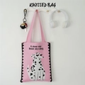 Pink knitted tote bag with dalmatian graphic and Love me love my dog text detail - Pink Leopard Dog