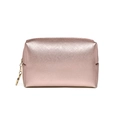 Waterproof rose gold PU makeup bag with textured crosshatch pattern and metallic zipper - Champagne