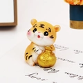 Cute resin tiger figurine in yellow holding a golden money bag for car and desk decor - Style B Tiger Holding Money Bag