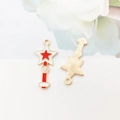 Ciondolo bacchetta magica a stella dorata con smalto rosso e bianco per gioielli - Bacchetta Magica a Stella 13x28mm