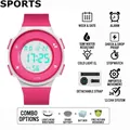 Pink sports digital watch for students with waterproof and luminous LED display features - Pink