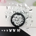 Silver butterfly nail art sequins in various sizes with a black circular storage case - 23# Metal Butterfly