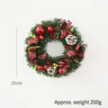 Corona de Navidad 25cm con bayas rojas, piñas y lazo de cuadros para decoración - 25cm / Estilo de Lazo Escocés