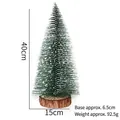 Mini 40cm snowy tabletop Christmas tree with wooden base and green plastic needles - 40cm Christmas Tree