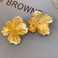 Golden flower stud earrings with pleated texture and vintage minimalist design - Style 33 Steel Earring Post - Gold - Plisse Petal