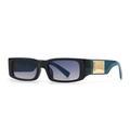Modern rectangular sunglasses with black frames, purple gradient lenses and gold metal accents - Black Frame Blue Temples