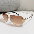 Frameless brown gradient sunglasses with gold butterfly and rhinestone decor - Gradient Tea