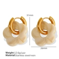 Floral hoop earrings in beige resin and gold stainless steel finish 31mm size - Light Coffee
