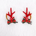 Pair of red reindeer antler hair clips with festive striped bows and bells for Christmas - Mushroom Bowknot Antler Clips (2 Pcs)