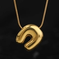 Polished gold bubble letter U pendant with snake chain minimalist stainless steel jewelry - Gold (U) (Large)