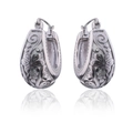 Silver liquid lava heart earrings with vintage floral cutout and scrollwork pattern - Silver XLEH014-1 (Vintage Carved)