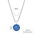 Silver stainless steel chain necklace featuring a blue SC Curry round pendant - Curry SC Style (A042)