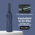 Navy blue 24-rib automatic folding umbrella with reinforced windproof structure - [60-rib Double-rib Design + Reinforced Wind Resistance] 12k Fully Automatic Rain Umbrella Navy Blue. / Gift Box Not Included