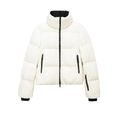 White cable knit quilted ski jacket with stand collar and black contrast zipper details - XS / White