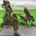 Brown semi-precious stone Mary figurine on a dark wooden base for prayer - Indian Red Jade